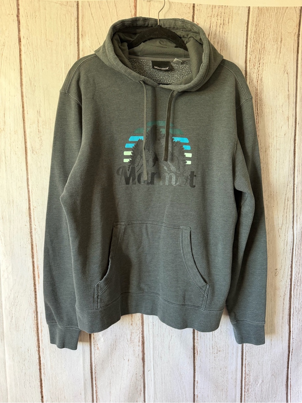 Marmot Mountain Graphic Hoodie Size L Dark Gray Cotton
Blend